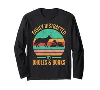 Easily Distracted by Dholes & Books Retro Wild Dogs Lover Manche Longue