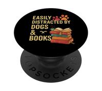 Easily Distracted by Dogs and Books Retro Reader PopSockets PopGrip Adhésif