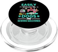 Easily Distracted by Dogs and Sewing Machines Quilting Lover PopSockets PopGrip pour MagSafe