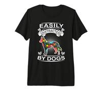 Easily Distracted by Dogs German Shepherd Dog Lover T-Shirt Haut de Gamme