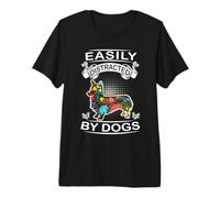 Easily Distracted by Dogs Pembroke Welsh Corgi Dog Lover T-Shirt Haut de Gamme