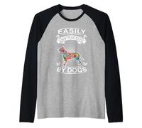 Easily Distracted by Dogs Pit Bull Funny Dog Lover Manche Raglan