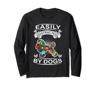 Easily Distracted by Dogs Poodle Funny Dog Lover Manche Longue