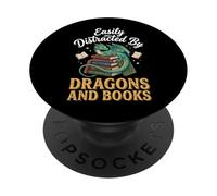 Easily Distracted by Dragons and Books Rat De Bibliothèque PopSockets PopGrip Adhésif