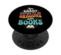 Easily Distracted by Dragons and Books Rat De Bibliothèque PopSockets PopGrip Adhésif