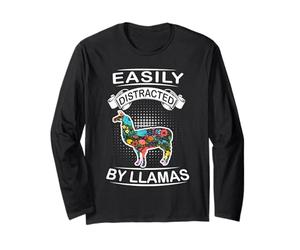 Easily Distracted by Llamas Funny Animal Llama Loves Manche Longue
