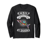 Easily Distracted by Sharks Funny Fish Shark Loves Manche Longue
