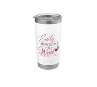 Easily Distracted By Wine Funny Wine Lover Drinking Gobelet isotherme en acier inoxydable double paroi