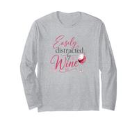 Easily Distracted by Wine Funny Wine Lover Drinking Manche Longue