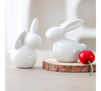 EASIMECOR Lapins en céramique - Figurine de lapin en céramique pour décoration de Pâques - Décoration de printemps - Statues de lapin en céramique pour décoration d'intérieur - Décoration de lapin -