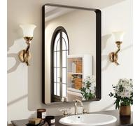 Easly Miroir de Salle de Bain rectangulaire Moderne avec Coins arrondis, Cadre en Alliage d'aluminium, à Suspendre horizontalement ou verticalement, 76,2 x 55,9 cm, Noir
