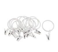 Easnea Lot de 12 anneaux de rideaux en métal avec clips - Porcelaine blanche 25 mm