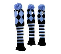 Easnea Lot de 3 housses de protection tricotées à pompons pour clubs de golf 1-3-5 - Bleu amparo - Taille unique