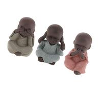 Easnea Lot de 3 petites statues de bouddha, moine chinois, gongfu thé, ornements en céramique