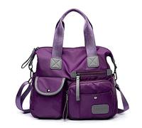Easnea Sac fourre-tout pour femme, sac à bandoulière multi-poches en nylon léger, sac fourre-tout de voyage de grande capacité, sac à bandoulière multifonction, violet, One Size