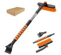 EasPowest Multi-Functional Car Snow & Ice Removal Tool, Ice Scrapers for Car Windshield, Extendable Snow Brush, 360° Pivoting Head with Extended Handle for Car Trucks SUV (Orange)