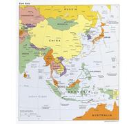 East Asia Countries Map Poster Wall-Art Canvas Painting Vintage Geography Map for Home Office Wall Decor(Framed,12x18inch(30x45cm))