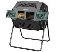 EAST OAK Composteur d'extérieur à Double Chambre avec 2 Portes coulissantes et système d'aération, bac à composteur Rotatif pour Cuisine, Jardin, Cour