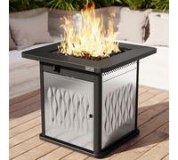 East Oak Foyer à gaz en acier inoxydable de 71,1 cm, 50 000 BTU pour extérieur, terrasse extérieure, table de feu certifié CSA avec couvercle magnétique, panier de rangement et pierre de lave, noir