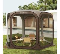 EAST OAK Screen House Tent Pop-Up, Portable Screen Room Canopy Instant Screen Tent 10 x 10 FT with Carry Bag for Patio, Backyard, Deck & Outdoor Activities, Brown