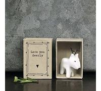 East of India Boîte d'allumettes en porcelaine Petit renne Inscription Love You Cadeau souvenir de famille Petit format