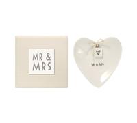 East of India Cœur en Porcelaine Blanc pour alliances - Inscription Mr & Mrs
