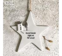 East of India Étoile à suspendre en porcelaine - Good Friends Light Up the World, cadeau souvenir d'amitié