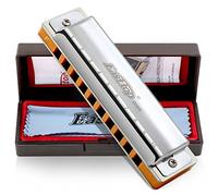 East Top 10 Holes Professional Diatonic Blues Harmonica Key of F avec Silver Cover, Probgrade Harmonica pour adultes, joueurs professionnels et étudiants