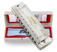 East Top 10 trous 20 tons Diatonic Blues Harmonica Key of B avec couvercle blanc, harmonica T008L pour adultes, joueurs professionnels et étudiants