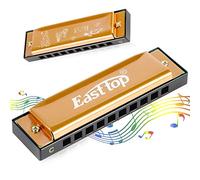 East Top - Harmonica diatonique de blues en clé de do à 10 trous pour adultes, enfants, débutants, professionnels et étudiants (T10-4-Doré) - 20 tons