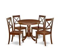 East West Furniture ANBO5-MAH-W Service de table 5 pièces pour 4 personnes comprenant une table de cuisine ronde avec piédestal et 4 chaises de salle à manger, 91,4 x 91,4 cm, acajou