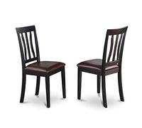 East West Furniture ANC-BLK-C Lot de 2 chaises de cuisine avec coussin d'assise Noir/finition cerise ANC-BLK-LC Siège en similicuir Finition noire
