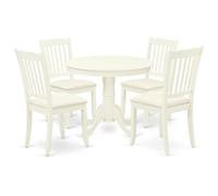 East West Furniture ANDA5-LWH-C Ensemble de 5 tables de salle à manger modernes comprenant une table de cuisine ronde avec piédestal et 4 chaises de salle à manger en tissu de lin, 91,4 x 91,4 cm