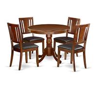 East West Furniture ANDU5-MAH-LC Ensemble de salle à manger 5 pièces comprenant une table de cuisine ronde avec piédestal et 4 chaises de salle à manger en cuir synthétique, 91,4 x 91,4 cm, acajou