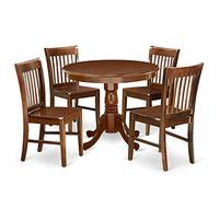 East West Furniture ANNO5-MAH-W Ensemble de salle à manger 5 pièces comprenant une table ronde de salle à manger avec piédestal et 4 chaises en bois, 91,4 x 91,4 cm, acajou