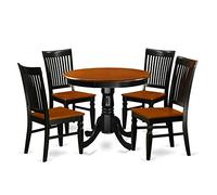 East West Furniture ANWE5-BCH-W Ensemble de salle à manger 5 pièces comprenant une table de cuisine ronde avec piédestal et 4 chaises de salle à manger, 91,4 x 91,4 cm, noir et cerise