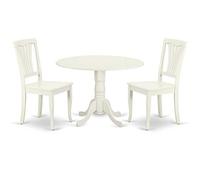 East West Furniture DLAV3-LWH-W Ensemble de table de salle à manger 3 pièces pour petits espaces comprenant une table de salle à manger ronde avec rabattables et 2 chaises en bois, 106,7 x 106,7 cm