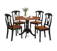 East West Furniture DLKE5-BCH-W Ensemble de meubles de salle à manger 5 pièces comprenant une table à manger ronde avec abattant et 4 chaises en bois, 106,7 x 106,7 cm, noir et cerise