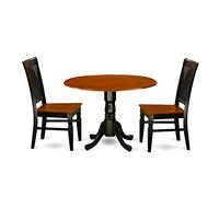 East West Furniture DLWE3-BCH-W Dublin Ensemble de cuisine 3 pièces comprenant une table ronde avec Dropleaf et 2 chaises de salle à manger, 106 x 106 cm, noir et cerisier