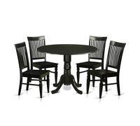 East West Furniture DLWE5-BLK-W Service de table 5 pièces pour 4 personnes comprenant une table à manger ronde avec chute et 4 chaises de salle à manger, 106,7 x 106,7 cm, noir