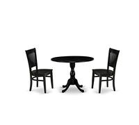 East West Furniture DMVA3-BLK-W Service de table 3 pièces pour petits espaces comprenant une table de salle à manger ronde avec chute et 2 chaises de salle à manger, 106,7 x 106,7 cm, noir
