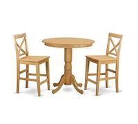 East West Furniture JAPB3-OAK-W Ensemble de pub 3 pièces pour petits espaces comprenant une table de cuisine ronde avec piédestal et 2 chaises de salle à manger, 91,4 x 91,4 cm, chêne