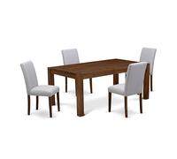 East West Furniture LMAB5-N8-05 Service de table 5 pièces pour 4 personnes comprenant une table à manger rectangulaire en bois rustique et 4 chaises Parson en tissu de lin gris, 101,6 x 182,9 cm