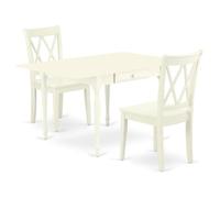 East West Furniture MZCL3-LWH-W Service de table 3 pièces pour petits espaces avec table de salle à manger rectangulaire et 2 chaises de salle à manger, 91,4 x 137,2 cm, lin blanc