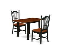 East West Furniture NDDO3-BCH-W Ensemble de table de salle à manger moderne 3 pièces comprenant une table rectangulaire en bois avec chute et 2 chaises de salle à manger, 76,2 x 121,9 cm, noir et