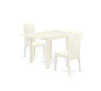 East West Furniture NDIP3-LWH-W Ensemble de salle à manger 3 pièces comprenant une table de salle à manger rectangulaire avec rabat et 2 chaises de cuisine, 76,2 x 121,9 cm, lin blanc