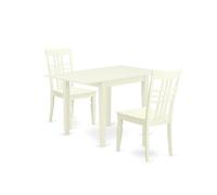 East West Furniture NDLG3-LWH-W Ensemble de table de salle à manger 3 pièces pour petits espaces, contient une table de salle à manger rectangulaire avec dossier rabattable et 2 chaises en bois, 76,2