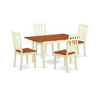 East West Furniture NOAN5-WHI-W Ensemble table et chaises de cuisine 5 pièces comprenant une table de salle à manger rectangulaire avec feuille de papillon et 4 chaises de salle à manger, 81,3 x 137,2