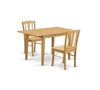 East West Furniture NODL3-OAK-W Norfolk Ensemble de 3 pièces comprenant une table de cuisine rectangulaire avec feuille de papillon et 2 chaises de salle à manger, 81,3 x 137,2 cm
