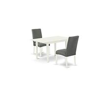 East West Furniture NODR3-LWH-07 Ensemble table et chaises de cuisine 3 pièces comprenant une table de salle à manger rectangulaire avec feuille de papillon et 2 chaises Parsons en tissu de lin gris